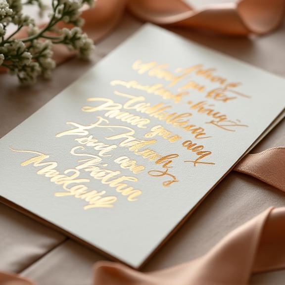 Invitación de boda con elegante caligrafía dorada.